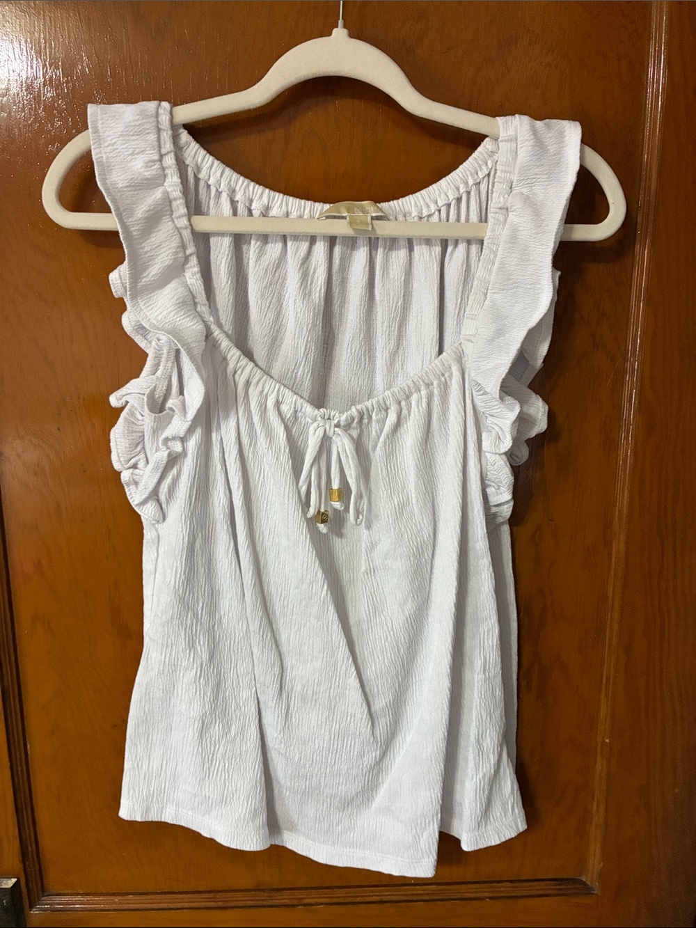 #9 - Michael Kors White Ruffle Tie-Front Tank Top